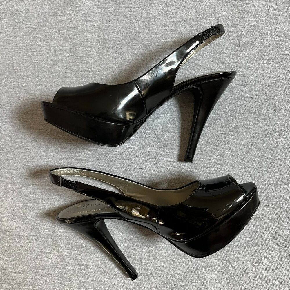 Guess Black Patent Leather Peep Toe Platform Heels.  Size 7M - Picture 12 of 12